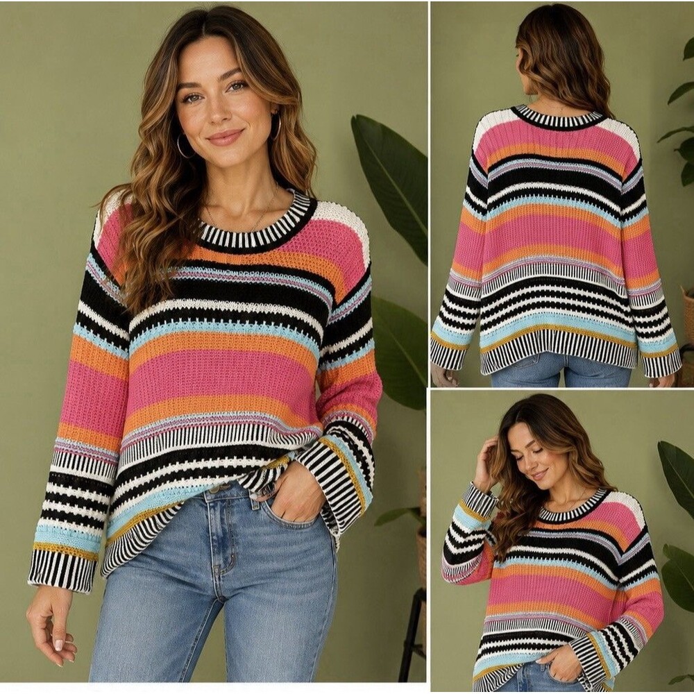 LABEL OF LOVE Stripe Knit Sweater Colorful Pullover Size M